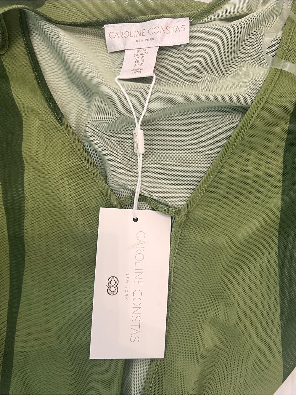 Caroline Constas Olive Green Sheer Mesh Cover-Up Dress M - Picture 3 of 8